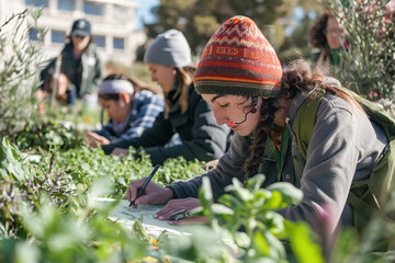 Permaculture design course: Participants sketching garden layouts, implementing principles of sustainability and resilience.