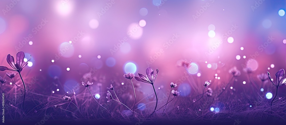 Poster a beautiful bokeh background with violet hues and abstract shapes inspired by the natural environmen