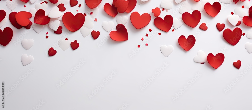 Poster Close up copy space image of a white background adorned with a cluster of small red hearts symbolizing love and the joyous atmosphere of holidays like Valentine s Day