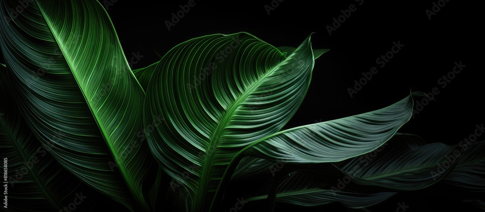 Aufkleber beautiful dark green leaves of homalomena are shown in a close up copy space image with light and sh