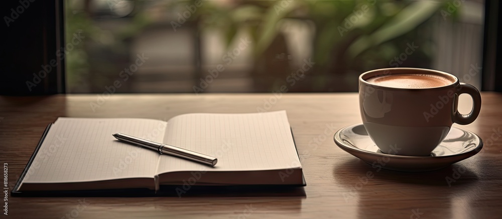 Aufkleber A copy space image featuring a close up view of a coffee cup and a notebook on a desk