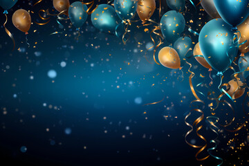 Party Background with lights, confetti, balloons and serpentine