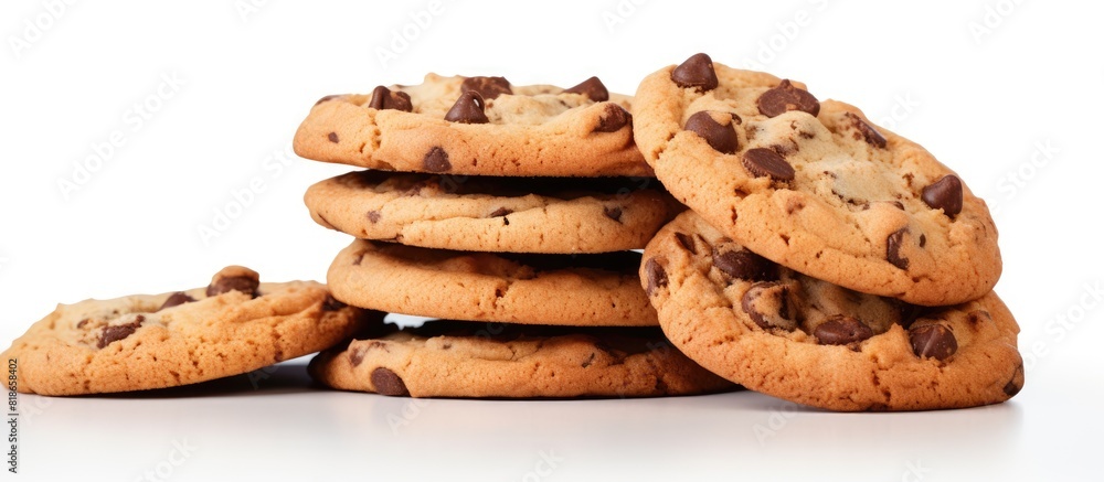 Poster a pack of chocolate chip cookies isolated on a white background with copy space