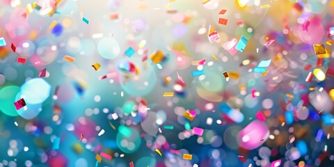 a blurry photo of a bunch of confetti on a blue background with a blurry background...