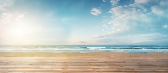 Obraz premium Beach view with a sun filled sky overlooking the boardwalk Copy space image