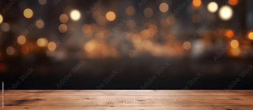 Poster marketing promotion can be done on a wooden table with an abstract blurred background the empty spac