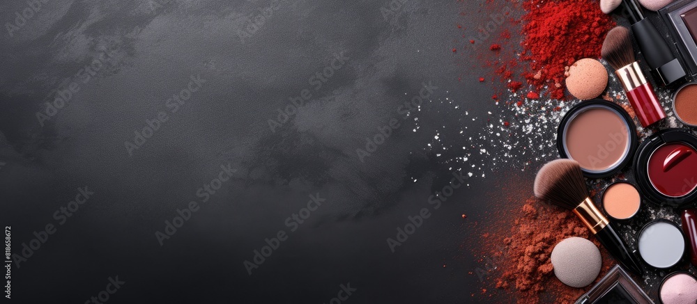 Aufkleber cosmetics arranged on a dark gray backdrop creating a visually appealing copy space image