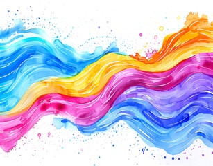 Rainbow wave abstract colorful background. Water waves texture blue, yellow, pink, isolated white copy space for text. Ripples cartoon, ocean wave illustration for pool swim party, beach travel.