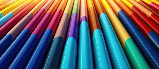 Colorful pencils arranged in an abstract pattern creating a vibrant and eye catching copy space image