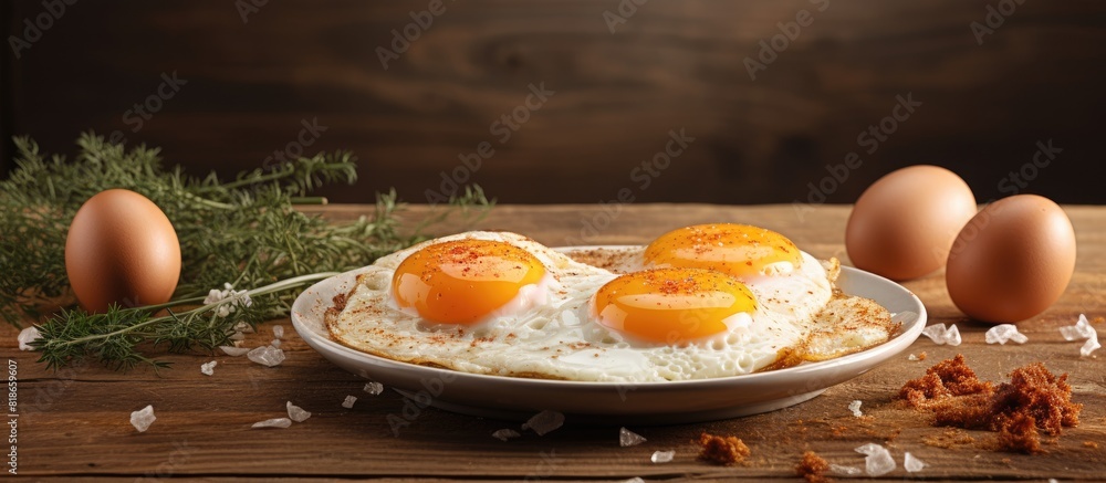 Aufkleber A delicious breakfast with eggs and chicken eggs. with copy space image. Place for adding text or design