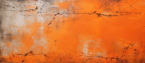 High quality copy space image of a textural orange painted old concrete with cracks and streaks...
