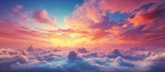 The evening sky showcases magnificent colorful clouds creating a stunning copy space image