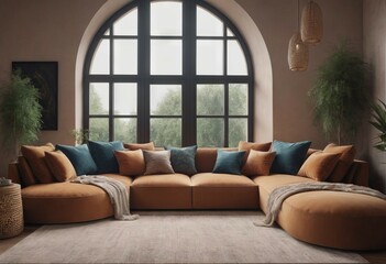 Fototapeta premium Elegant Living Room with Grand Windows