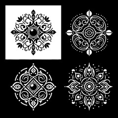 4 kinds of minimalist black and white vector ornaments 2st