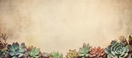 A copy space image featuring succulents on a textured background of aged paper