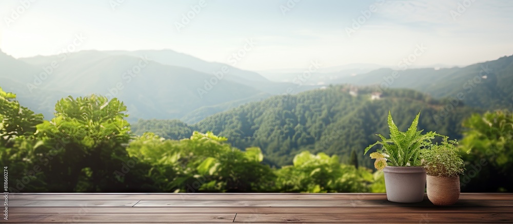 Fototapete Blur nature background with balcony and terrace offering a scenic view. with copy space image. Place for adding text or design