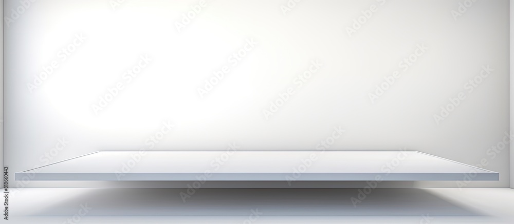 Aufkleber A blank table with an empty abstract design serves as a bright illuminated white background for product display and placement. with copy space image. Place for adding text or design