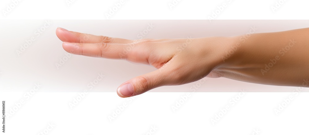 Poster a female hand interacts with a screen in an isolated copy space image on a white background