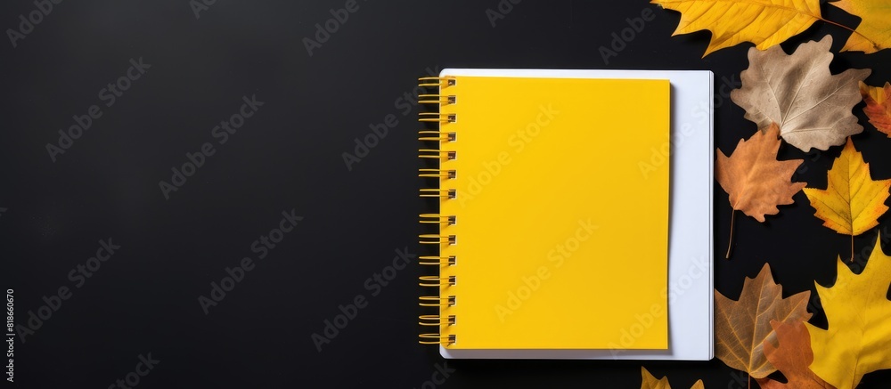 Aufkleber flat lay copy space image with a dark background showcasing school supplies a white blank notebook s