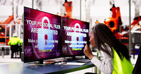 Fototapeta premium Car Factory Worker Confused With Malware Attack