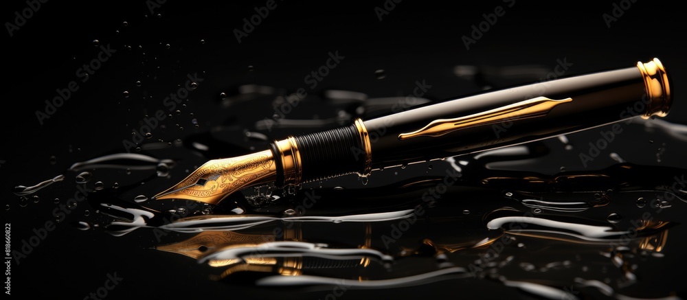 Poster black background with copy space image featuring a fountain pen with a clipping path