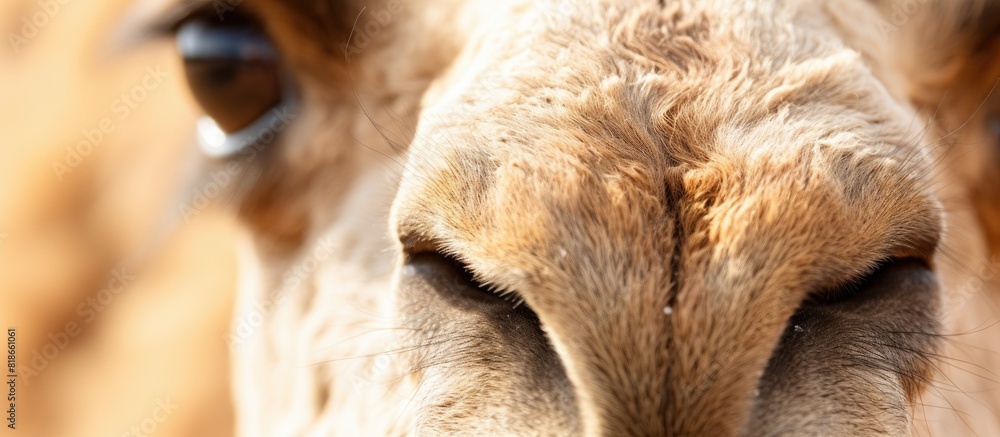 Poster a adorable camel s nose and mouth captured in a close up making direct eye contact with the camera i