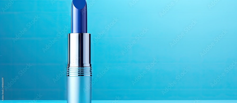 Poster A lipstick tube is placed on a blue background providing ample space for text A close up view is displayed