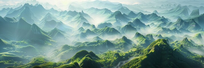 Breathtaking Aerial View of Chinese Mountains Generative AI