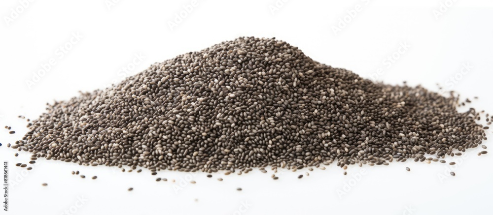 Poster a copy space image of chia seeds set against a white background