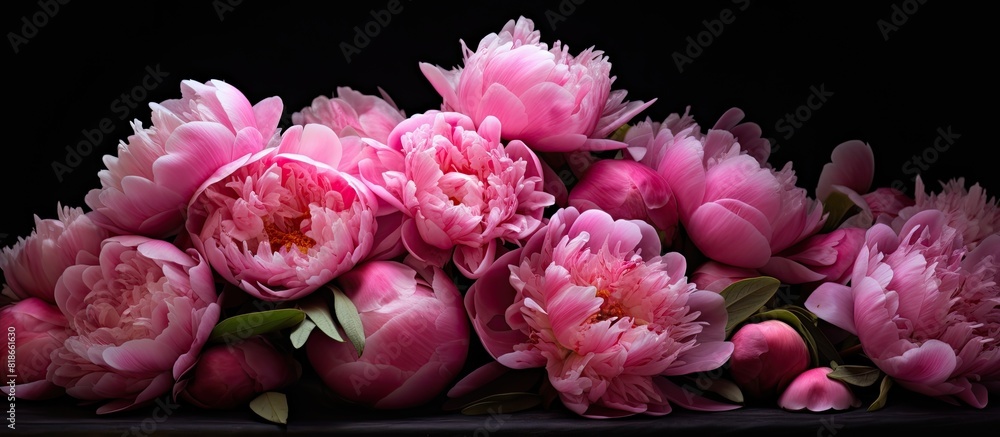 Poster a copy space image featuring peonies positioned at the edge allowing room for text while sitting on 