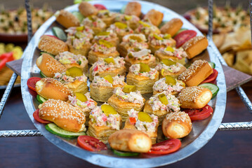 Appetizers plates with tuna fish. Snacks for a party.