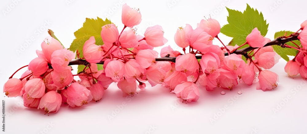 Poster A copy space image of pink maple fruits in spring isolated on a white background perfect for framing a photo