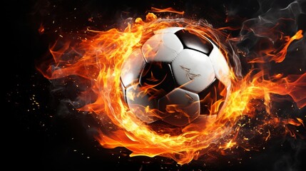 Soccer ball in movement with flames