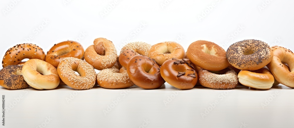 Aufkleber A copy space image of bagels arranged on a table with a clean and plain white background