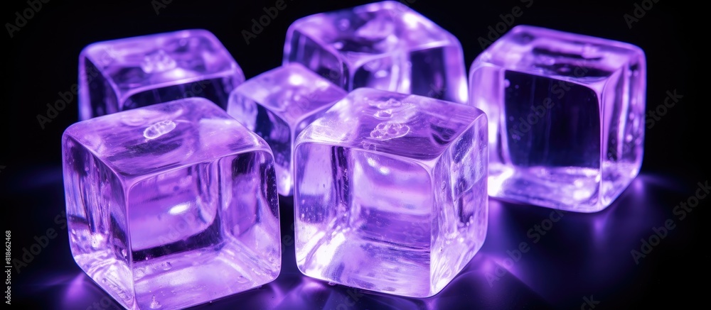 Aufkleber Isolated on a black background there is a copy space image of transparent ice cubes illuminated by a soft purple light