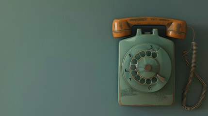 Vintage phone set into a solid wall with solid background.

