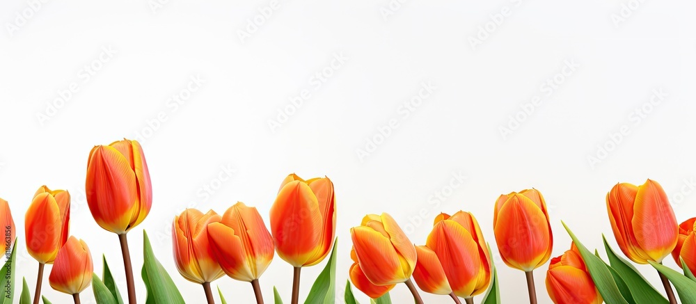Poster Isolated tulip flowers on a white background create a copy space image perfect for adding your own text