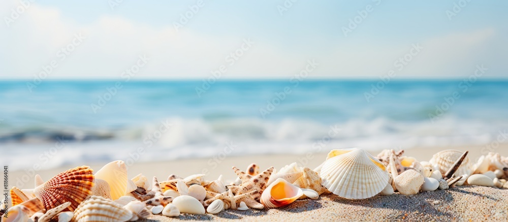 Poster A copy space image that conveys the essence of summer adorned with beautiful seashells