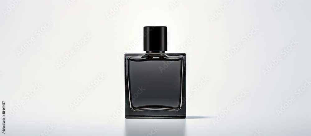 Poster a black fragrance perfume bottle mockup on a white background with copy space for text