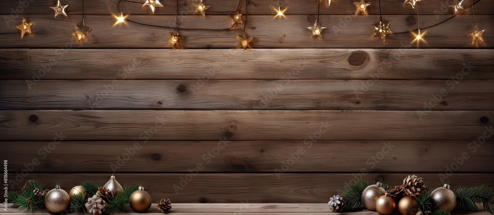 Poster a festive christmas background with new year s decorations and a wooden loft style backdrop perfect 