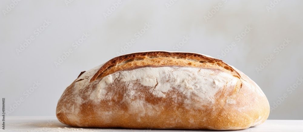 Poster a healthy eating concept with a white sourdough bread loaf on a light grey background providing ampl