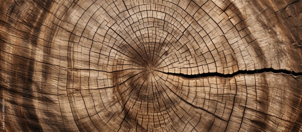 Fototapete a macro texture of a round cut tree with an old cracked and dark wooden background creates a natural