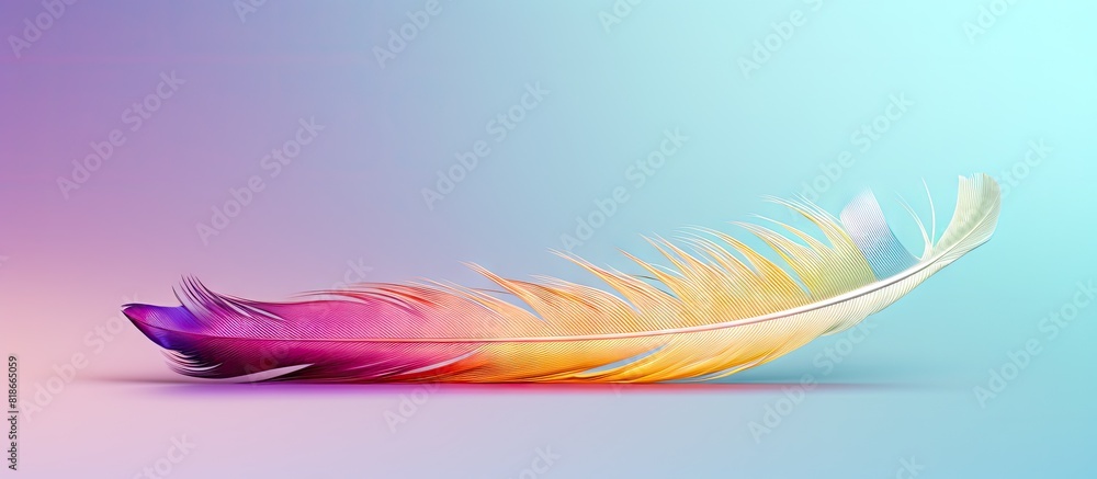 Poster close up photo of a colored feather on a clean background featuring a beautiful minimal and bright c