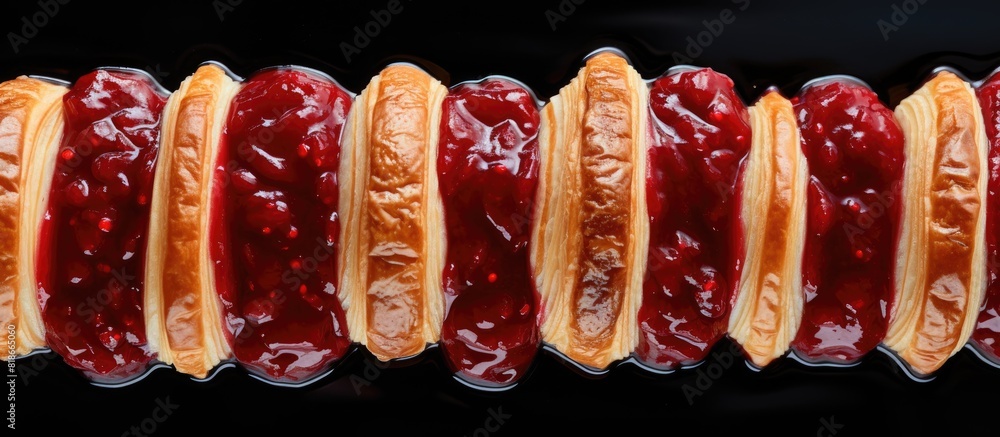 Poster A top down view of croissants spread with strawberry jam leaving space for additional elements or text in the image
