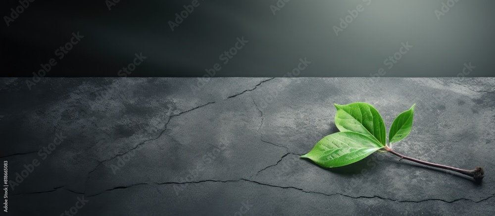 Aufkleber A green leaf from a plant resting on a dark concrete surface serves as the main subject of this minimalistic design template providing a copy space image
