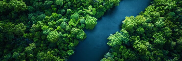Naklejka na ściany i meble Aerial View of Healthy River Landscape for Ecology and Environment Concept Generative AI