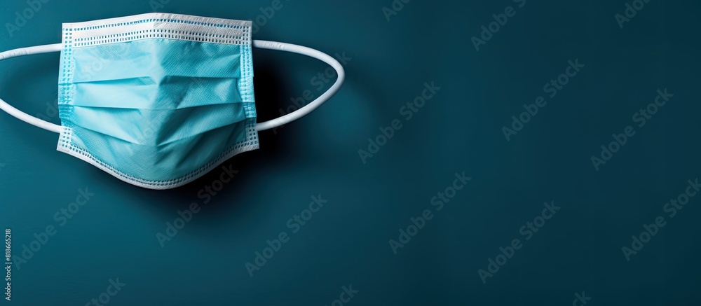 Aufkleber Blue background with a stethoscope and a protective face mask creating copy space image