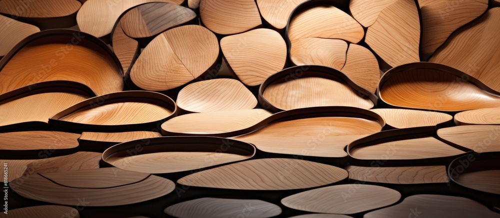 Poster decorative wooden pieces cut from trees used as part of the decor including a copy space image