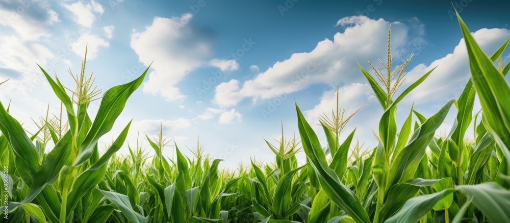 Aufkleber copy space image of maize plants with a cloudy sky as the backdrop