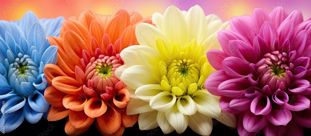 Poster Macro photography of beautiful and colorful flowers captured in a captivating copy space image